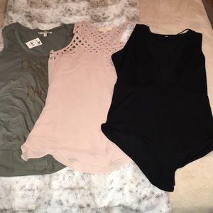 3 medium tops (I T-shirt, 1 blouse, 1 bodysuit)